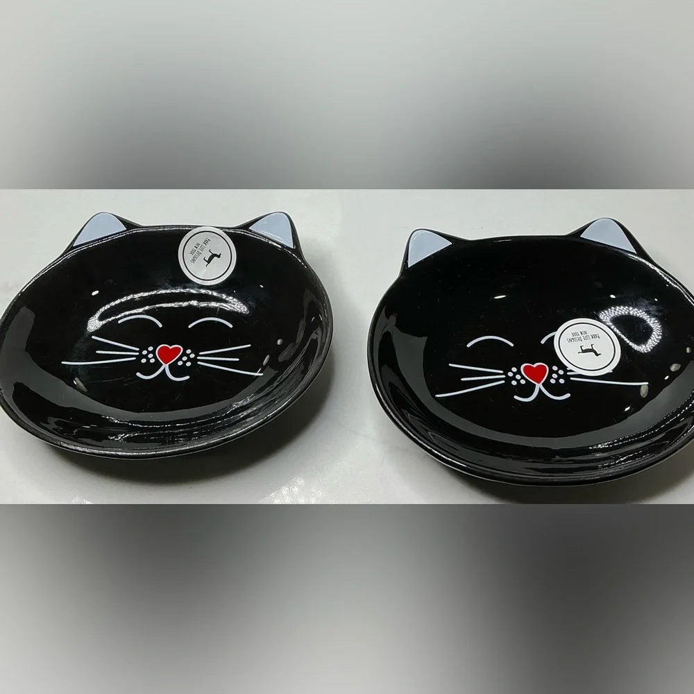 2 Park Life Designs~Black Oscar Cat Dish~Cat Shaped Food, Water, Trinket Dish